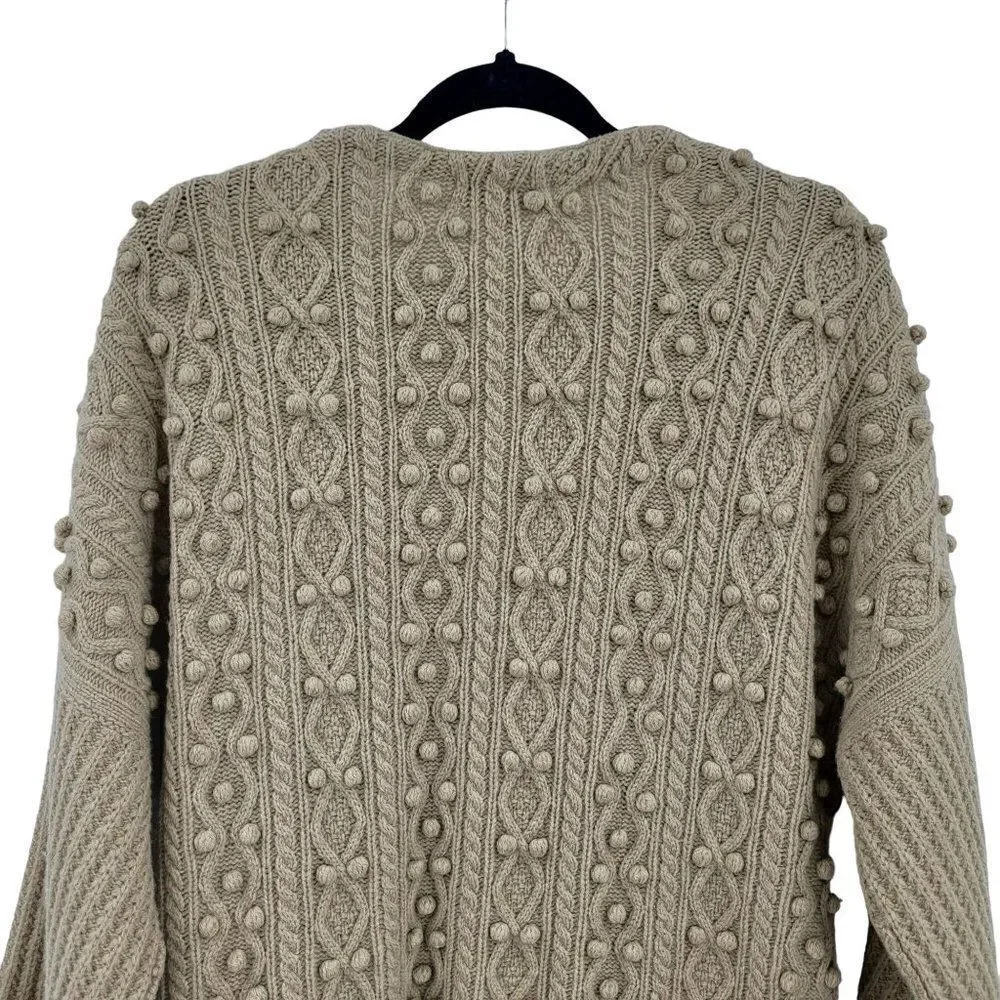 Vintage 70's Faconnable cardigan sweater wool‎ long 3D knobby granny core tan S